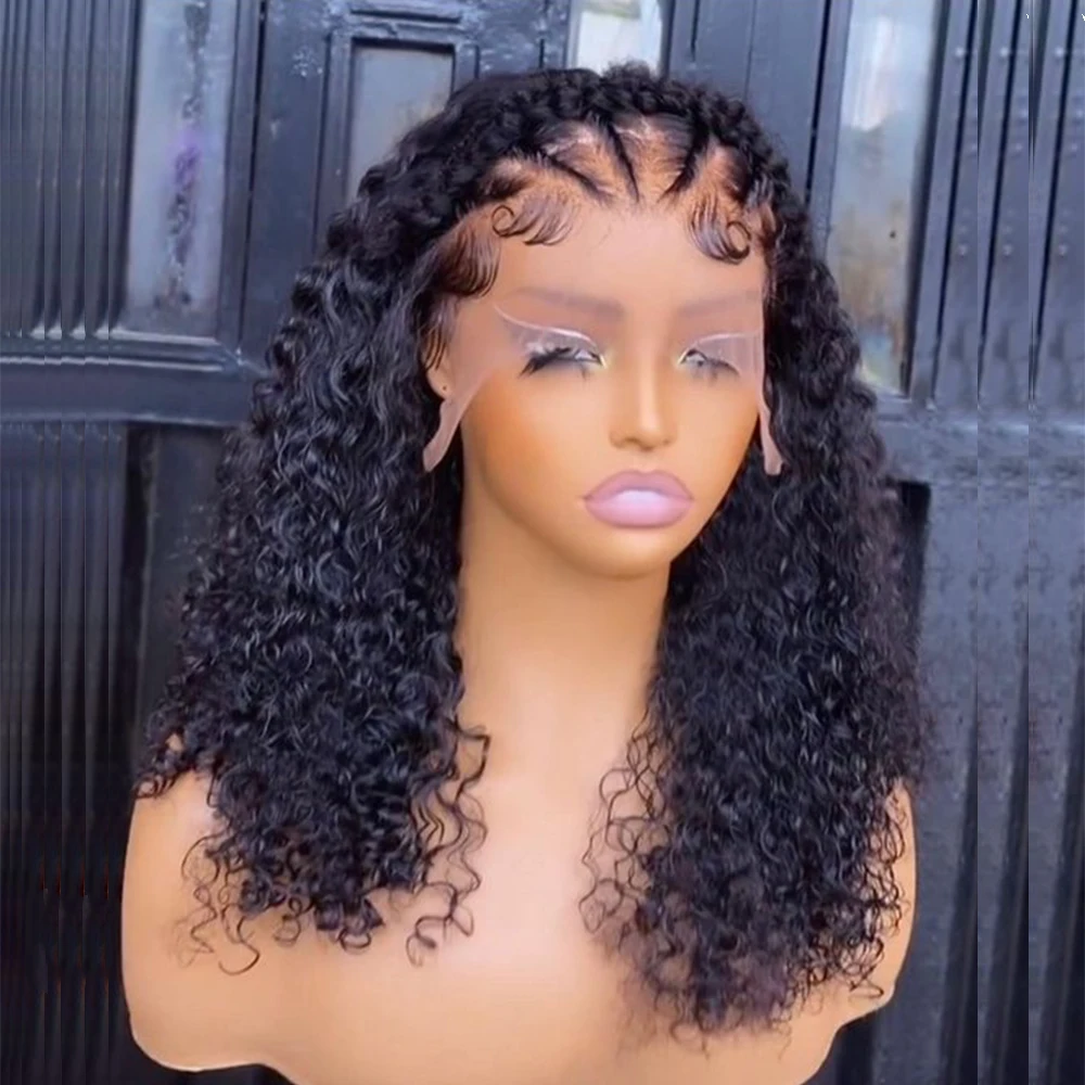 13x4 Lace Braid Wigs Human Hair Afro Kinky Curly Lace Front Wigs for Women Natural Black 250% Density Brazilian Remy Hair 18inch