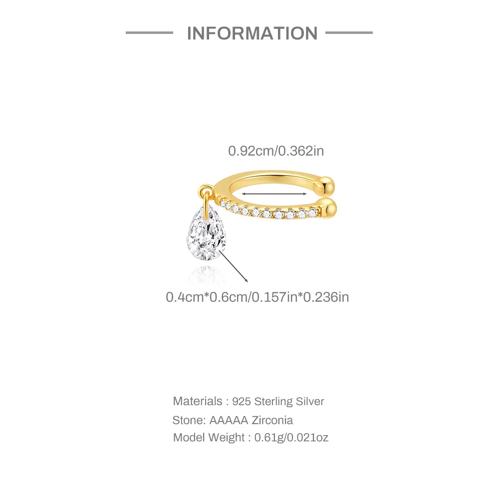 Orecchini A Cerchio Con Clip Donna - Argento Sterling 925, Dorati Oro Rosa, Con Zirconia Bianca, 15.8 Mm