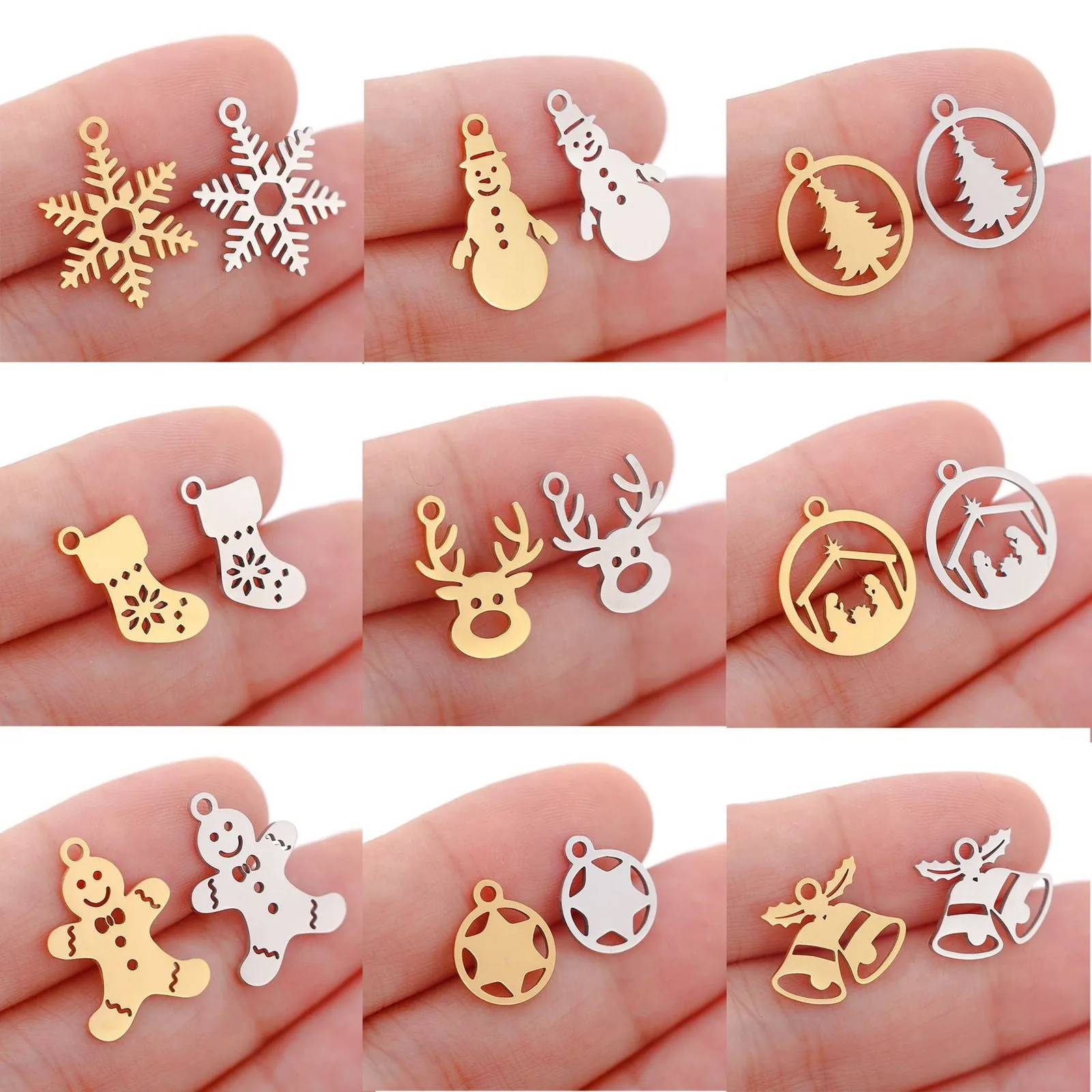 3 Stück Weihnachts anhänger Edelstahl Mini Schneemann Elch Weihnachts baum Schneeflocke Anhänger für Schmuck machen DIY Halskette Lieferungen – Detail 1