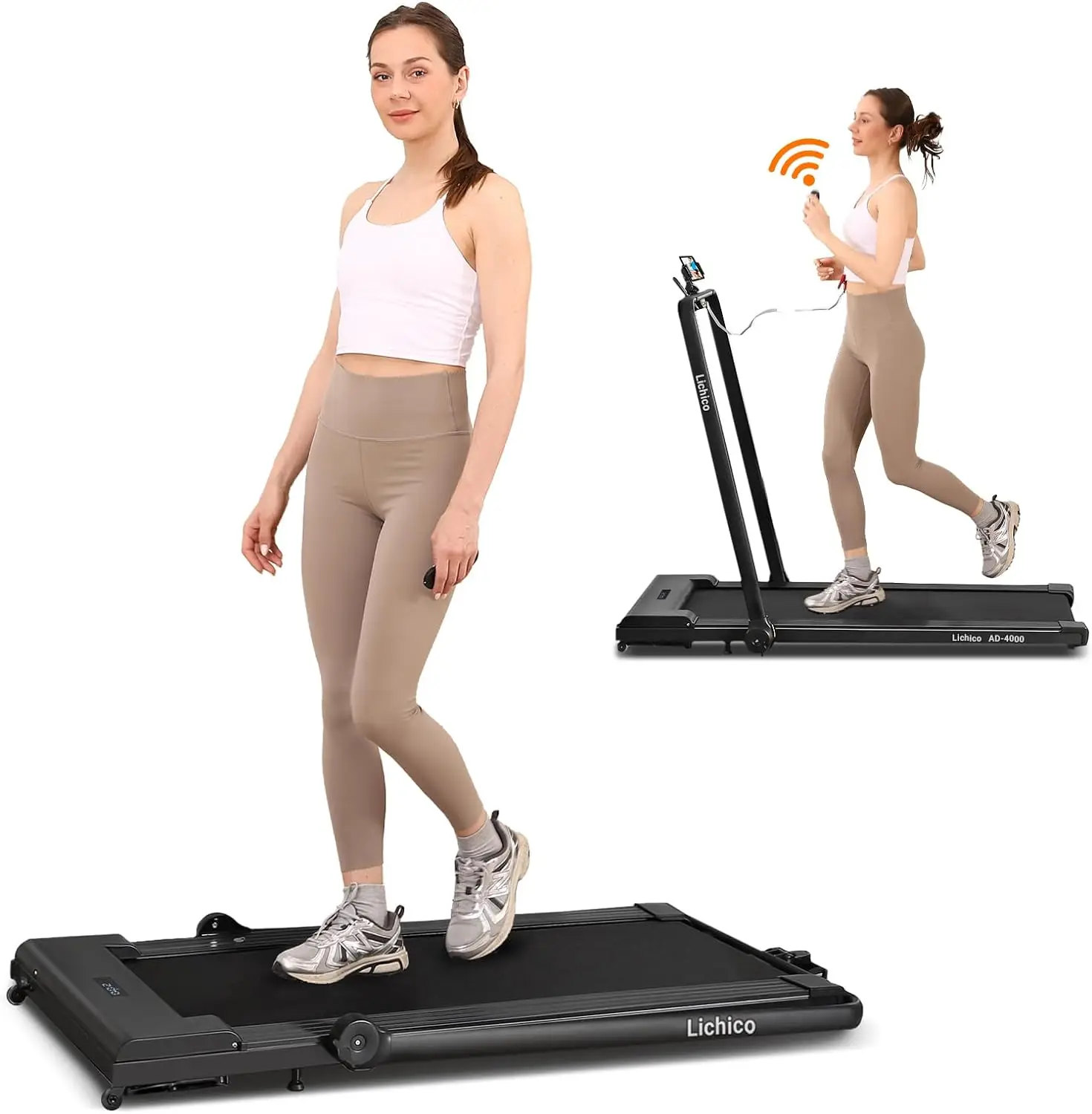 

Under Desk Treadmill, 2 in 1 Portable Folding Treadmill, 2.5-3.0HP Brushless Motorized Electric Walking Treadmill, Large