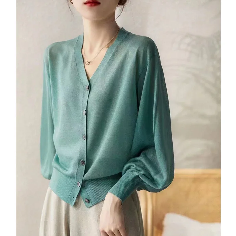 

Cardigan Women's Air Conditioner Summer Ice Silk Long Sleeve Cotton and Linen Sunscreen Shirt Coat Thin Loose Cotton Jacket N148