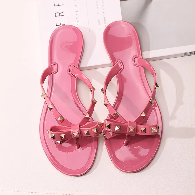Taglia 36-42 2022 Vendita Calda Moda Donna Infradito Scarpe Estive Cool Beach Rivet Big Bow Sandali Piatti Scarpe Di Gelatina Sandali Ragazze