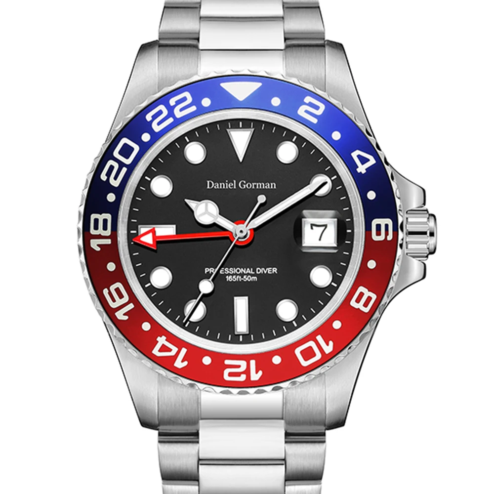

Top Brand GMT Watch Men Luxury Sports Watch Daniel Gorman 43mm Quartz Wristwatches 515 Movement 5Bar Waterproof Luminous Clocks