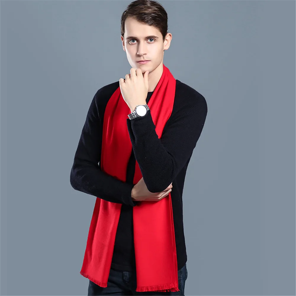 Fashion Men Soild Color Cashmere Scarf Winter Thicken Warm Pashmina Shawl Man Black Gray Casual Scarves Tassel Foulard Bufanda 4