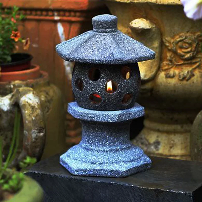 Japanese-style Ceramic Imitation Stone Lamp, Imitation Marble, Red Clay, Creative Decoration Products, Courtyard, 1Pc