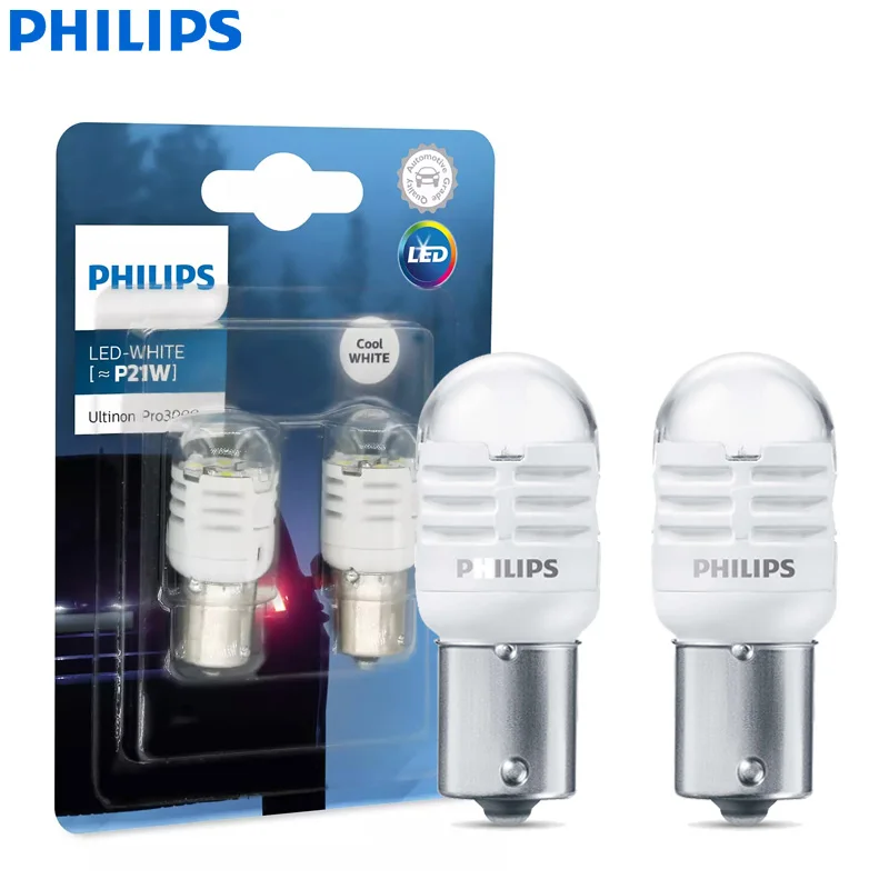 

Philips LED Ultinon Pro3000 P21W S25 1156 12V 6000K White Turn Signal Lamps Car Position Stop Reverse Light 11498U30CWB2, Pair