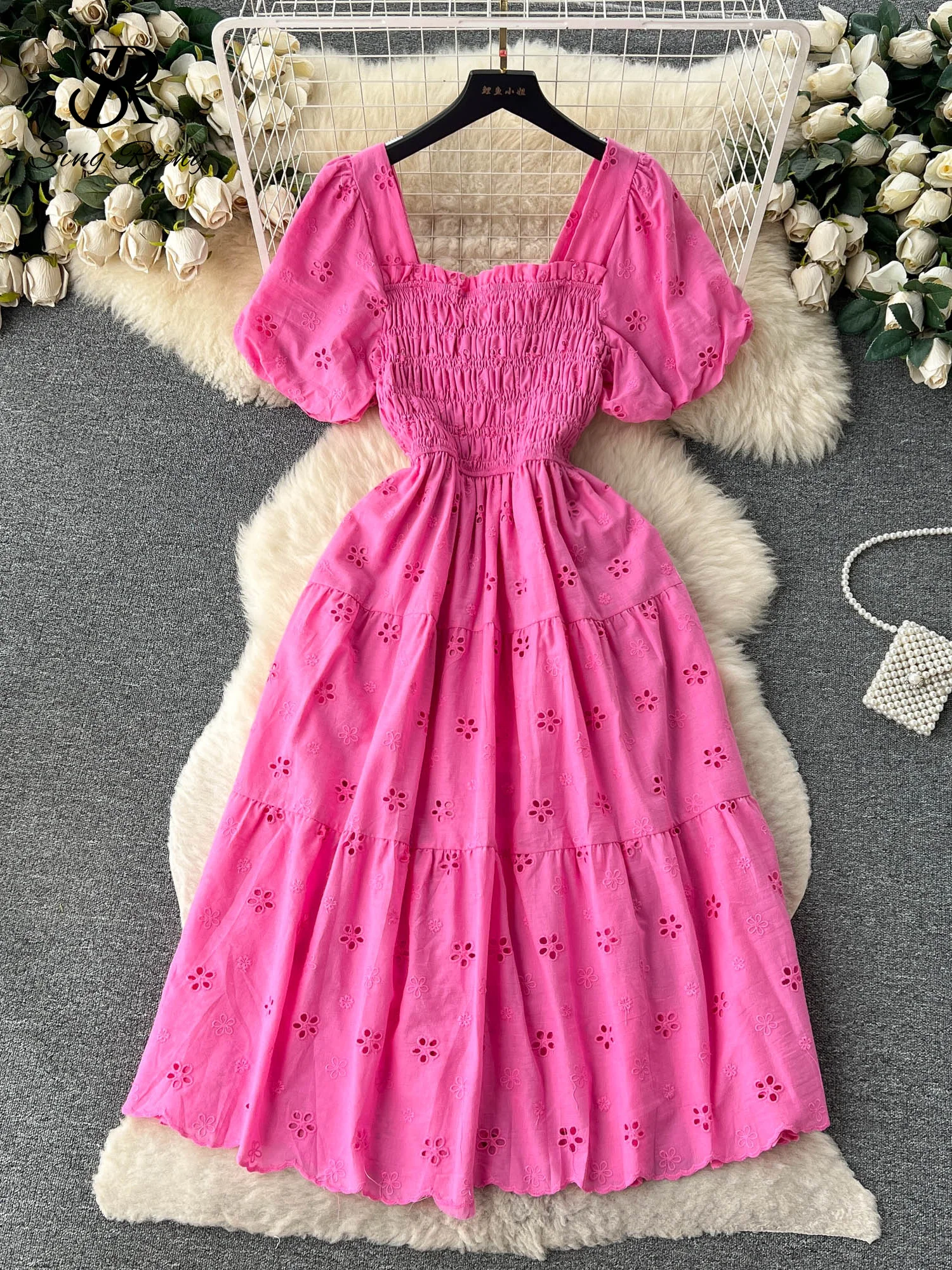 Oscar de la Renta Sleeveless Jewel Neck English Rose Fil
