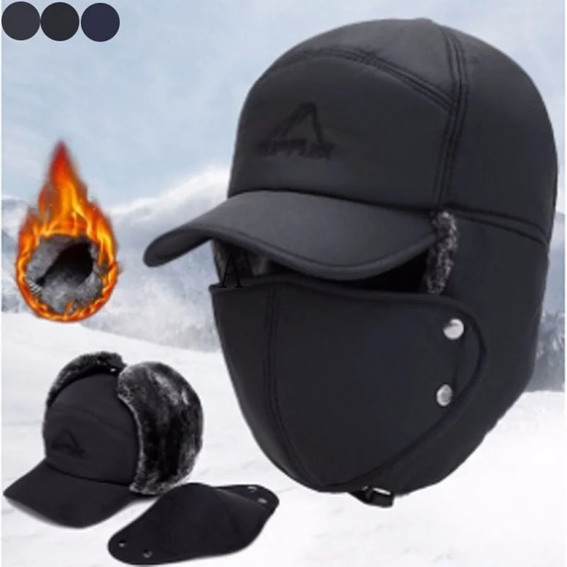 

Winter Warm Bomber Hats Men Women Fashion Ear Protection Face Windproof Ski Caps Velvet Thicken Couple Hat New