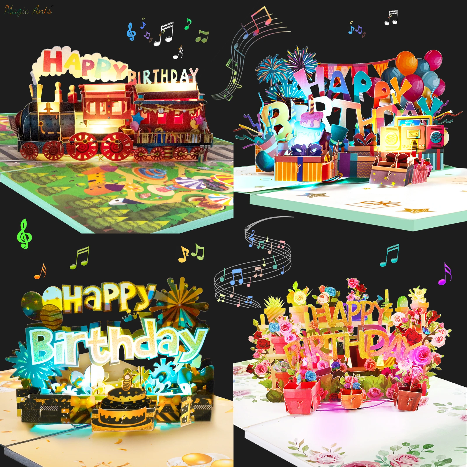 Birthday Card with Music Light 3D Pop Up Card greeting cards
