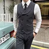 High Quality Autumn Double Breasted Suit Vest Men Business Formal Sleeveless Vest Slim Fit Wedding Groom Banquet Party Waistcoat 5
