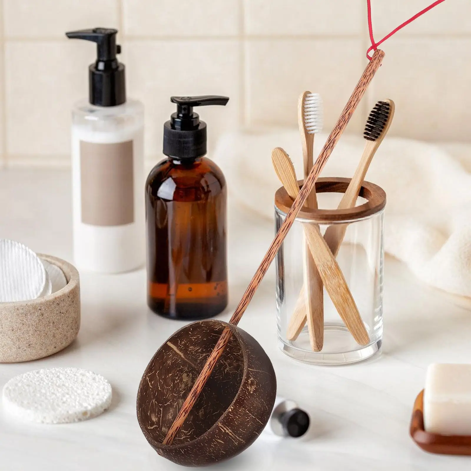 Coconut Shell Long H Spoon Multi functional Water Ladle Bath Scoop Sauna Portable Home Kitchen Gadgets Wooden Dippers