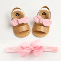 2pcs/Set Summer Cute Bowknot Toddler Girl Shoes Canvas Newborn Garden Sandals Baby Anti-slip Soft Baby Girls Shoes 0-18M with Fr 4