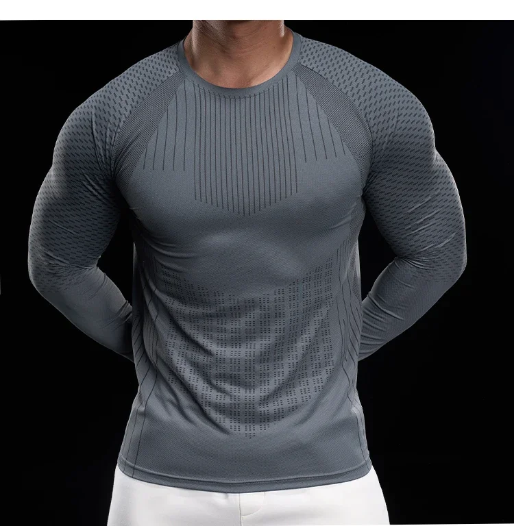 Men Athletic Running Shirt Elastic Training T-shirt Gym Fitness Workout Tight Outdoor Jogging Sweatshirt