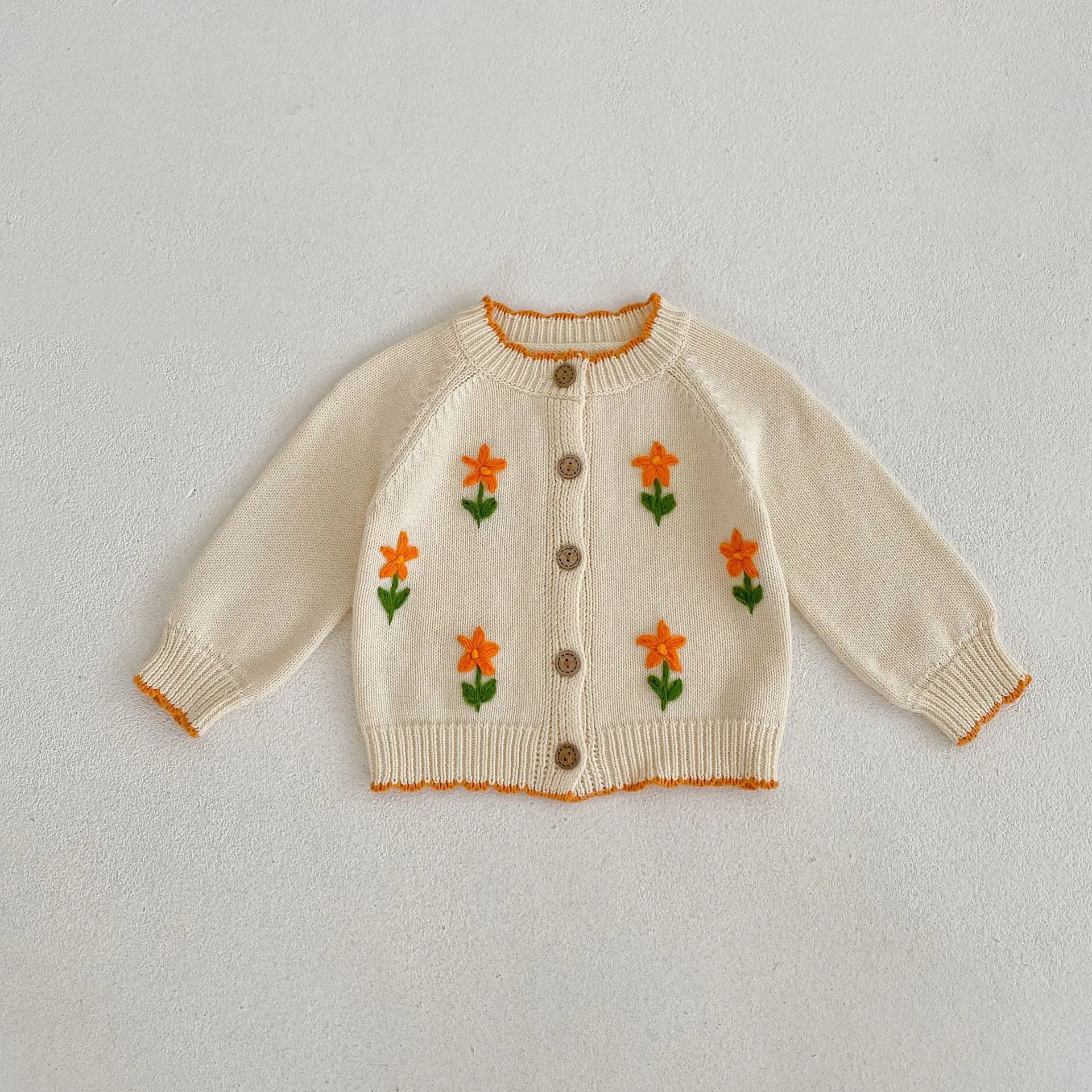 Baby girls sweater Long Sleeve Knit Cardigan Infant Autumn Princess Flower Embroidery