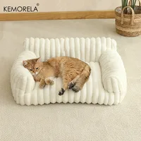 KEMORELA – canapé-lit rayé pour chat, 1 pièce, lit pour animaux de compagnie en Polyester doux, respirant pour toutes les saisons, adapté au couchage des chats de petite à moyenne taille 2