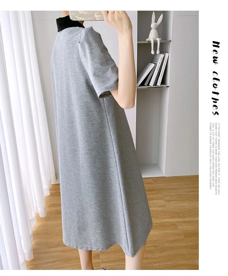 Summer Pregnant Women Dresses Maternity Lapel Dress Pregnancy Solid Color Loose Knee A Skirt Female Girls Casual Clothes womens dresses