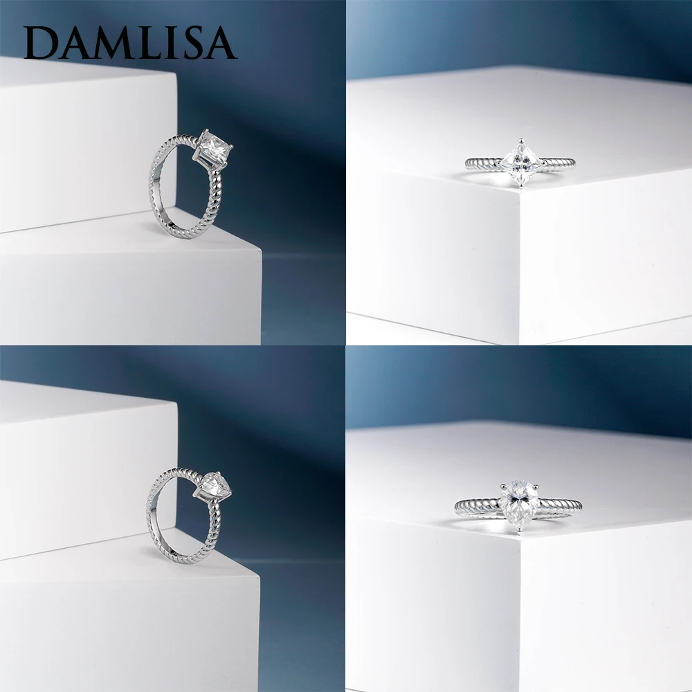 

DAMLISA 1.2ct Princes Cut Moissanite Wedding Band Rings For Women 925 Sterling Silver Pear Shaped Engagement Ring Fine Jewelry