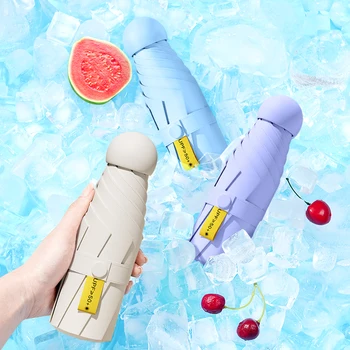 자외선 차단 미니 휴대용 방풍 캡슐, 블랙 고무, 레이디 우산, 6K