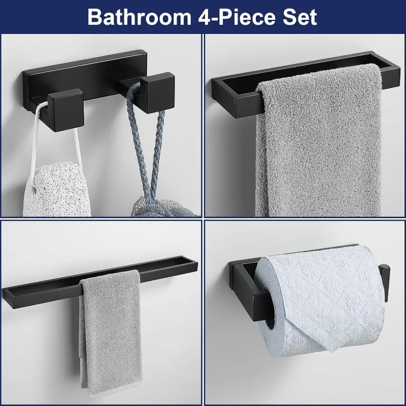 Lairuier Bathroom Hardware Accessories Set, Matte Black 4-Piece Bathroom Hardware Set Including Towel Bar,Towel Holder