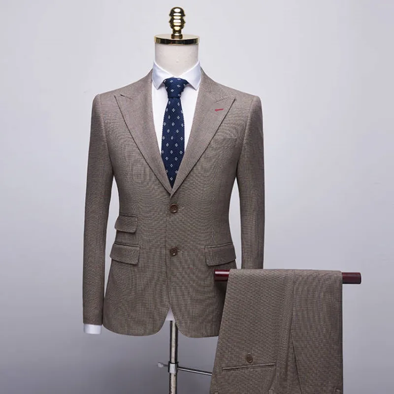 

Высококачественный мужской (костюм + брюки) изысканный модный и Красивый клетчатый костюм с двойной пряжкой деловой облегающий костюм комплект из двух предметов