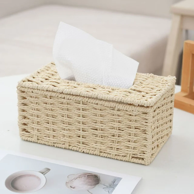 New Woven Tissue Box Imitation Rattan Woven Grass Tissue Storage Box Luxury Tissue Paper Holder Home Living RoomTable Decoration 3