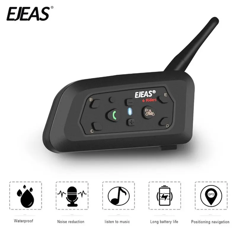 Ejeas V6 Pro Bluetooth Interfono per moto Casco Auricolare 6 Piloti 1200m Comunicatore Inter Phone Impermeabile + Guida in metallo