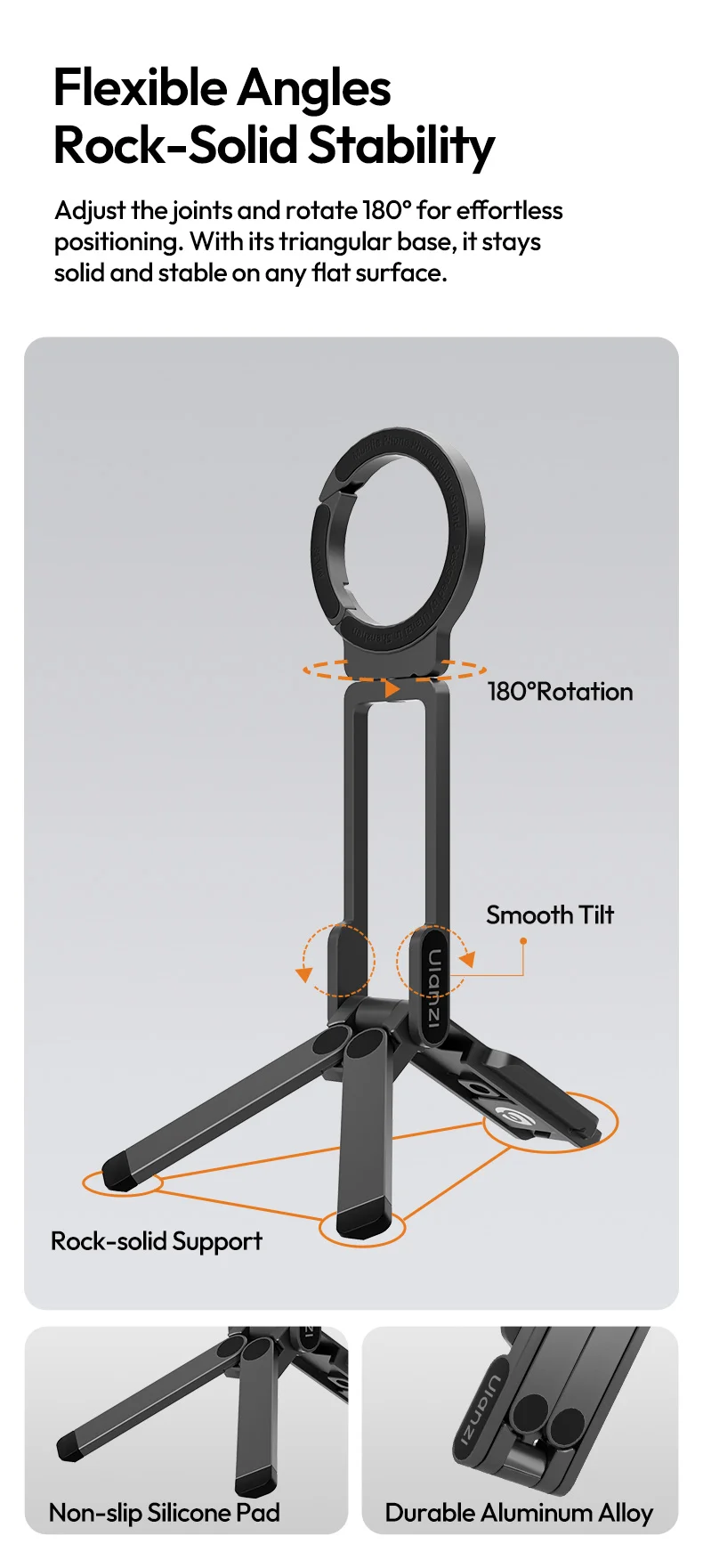 MA38 MagLock Phone Holder Stand Foldable Tripod Phone Mount with Arca-Swiss Magn