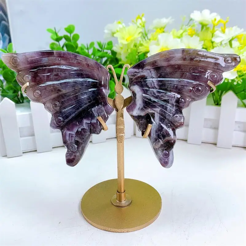 

Natural Dream Amethyst Butterfly Wing Carving Sculpture Healing Gemstone Crystal Crafts For Home Decoration Ornament 1pair