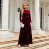 Elegant Temperament Velvet Pleated Long Dress Women Solid Color Long Sleeve High Waist Belt Party Maxi Dresses Evening Vestidos 2