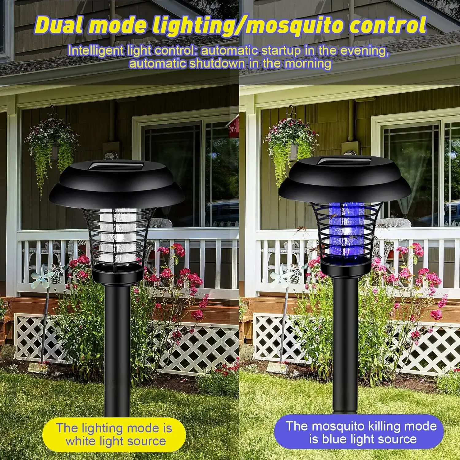 Waterproof Solar Mosquito Killer 2 Light Modes Outdoor Garden Lamp Trap Mosquito Insect Zapper for Yard Lawn Fish Pond