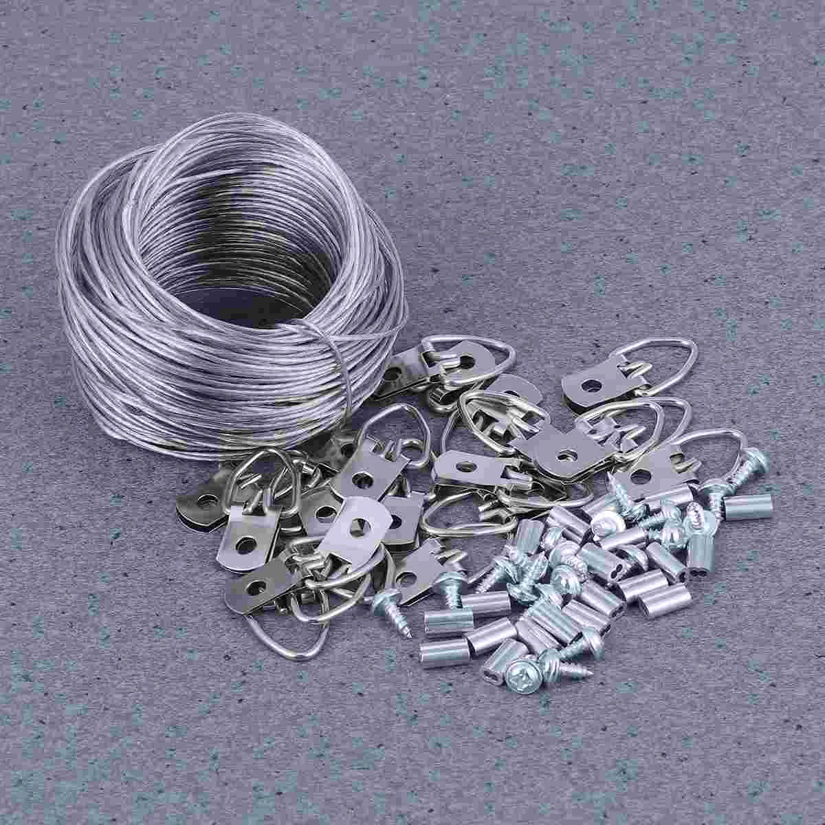 30.5M Rubberized Wire Rope and 20sets Photo Frame Hanging Photo Heavy Duty Hangers Kit Picture Hangers Frame Hangers Set