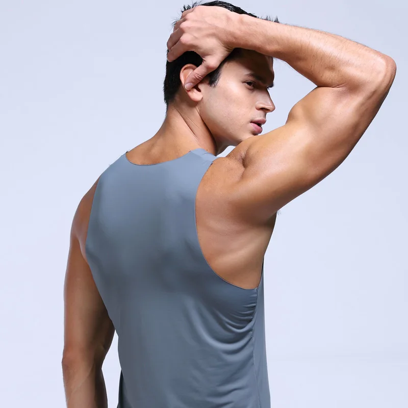 Men's Ice Silk Sports Seamless Solid Color I-Shaped Sweat Vest Single-Piece Sleeveless Tight Fitness One-Piece Bottoming Shirt men undershirt sports sleeveless vest cotton sleeveless t shirt