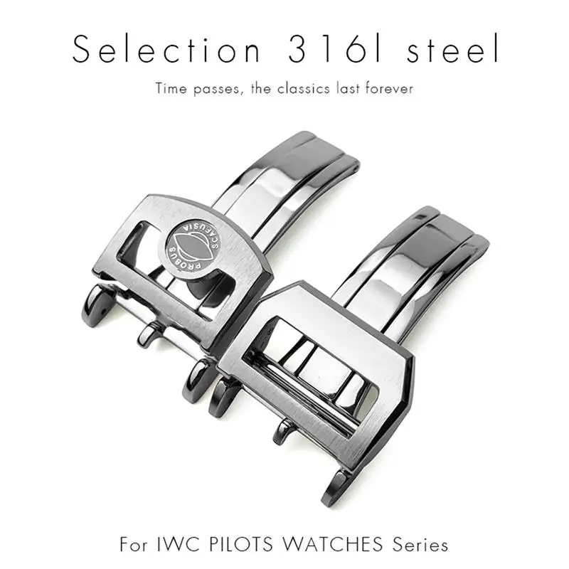 SCHIK 316L Stainless Steel Buckle For IWC Pilot Mark Portugieser Rose Gold Rubber Leather Watchband Folding Clasp