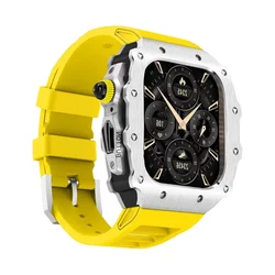 Luxury Apple Watch Enhancement Kit - Premium Silicone Strap & Stainless Steel Case - Series6SE54 44mm (Silver Yellow)