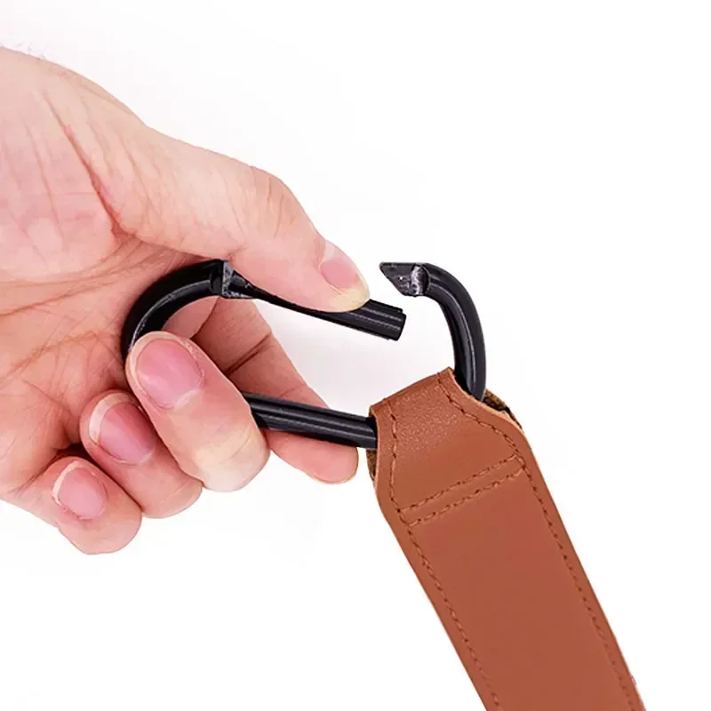 PU leather stroller hook displayed against white background