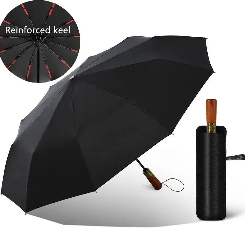 Solid Wood Short Handle Fully Automatic Three-fold Umbrellas For Tesla Volvo Volkswagen Luxury Car Customizable Umbrella