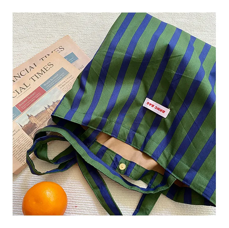 Original Design French Retro Grün gestreifte, vielseitige Umhängetasche, große Kapazitätstasche, Canvas-Tasche, Damentasche, Tragetaschen für Damen – Detail 12