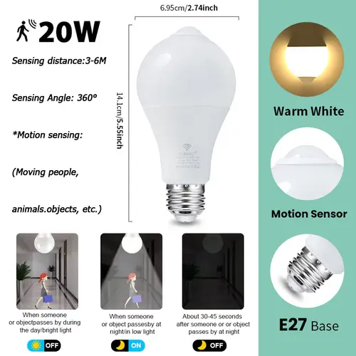 4PCS 20W 18W 15W 12W 9W 6WLampada LED E27 Radar Motion Sensor Light Bulb 189-265V Infrared Detection Smart Lamp Working in Night - Image 11
