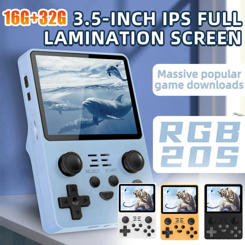

Игровая консоль RGB 20s в стиле ретро, 16 ГБ + 32 ГБ, 3,5 дюйма, IPS экран, система с открытым исходным кодом, простая в использовании (черная)