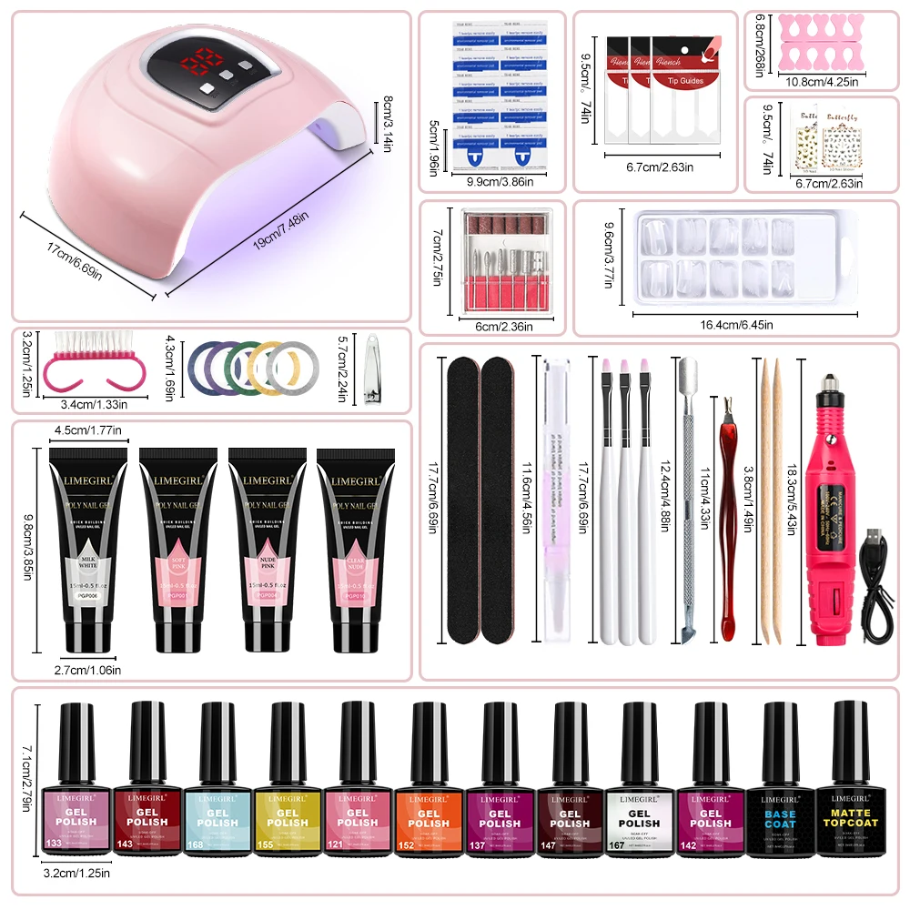 Gel nagellakset met UV-absorberende gelbasislaag, polijstmachine met LED-lampje en nagelfrees, semi-permanente gelnagellakset._voghion.com