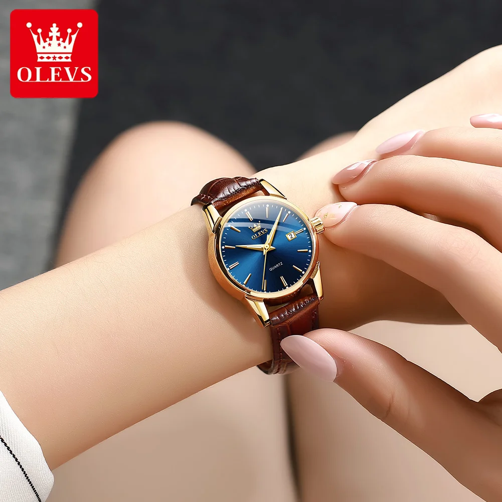 OLEVS Original Top Brand Quartz Women Watches Leather Strap Fashion Simple Waterproof Ladies WristWatches Date Clock Girl Gifts