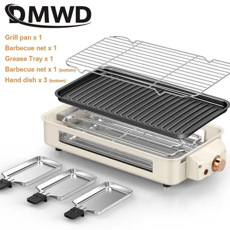 DMWD Korean Household Electric Ovens Smokeless Nonstick Barbecue Machine Electric hotplate Teppanyaki Grilled Meat Pan 1500W EU