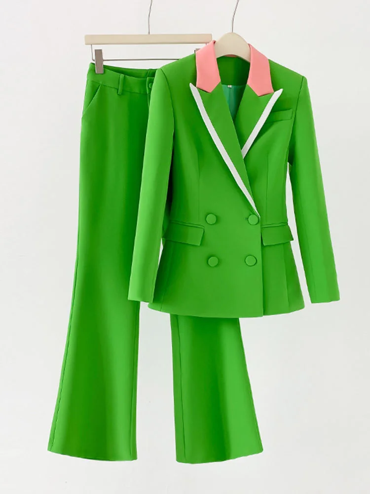 

New Fashion Designer Runway Pants Suit Two Piece Set Women Double Breasted Office Lady Formal Work Blazer Jacket Outfits Clothes