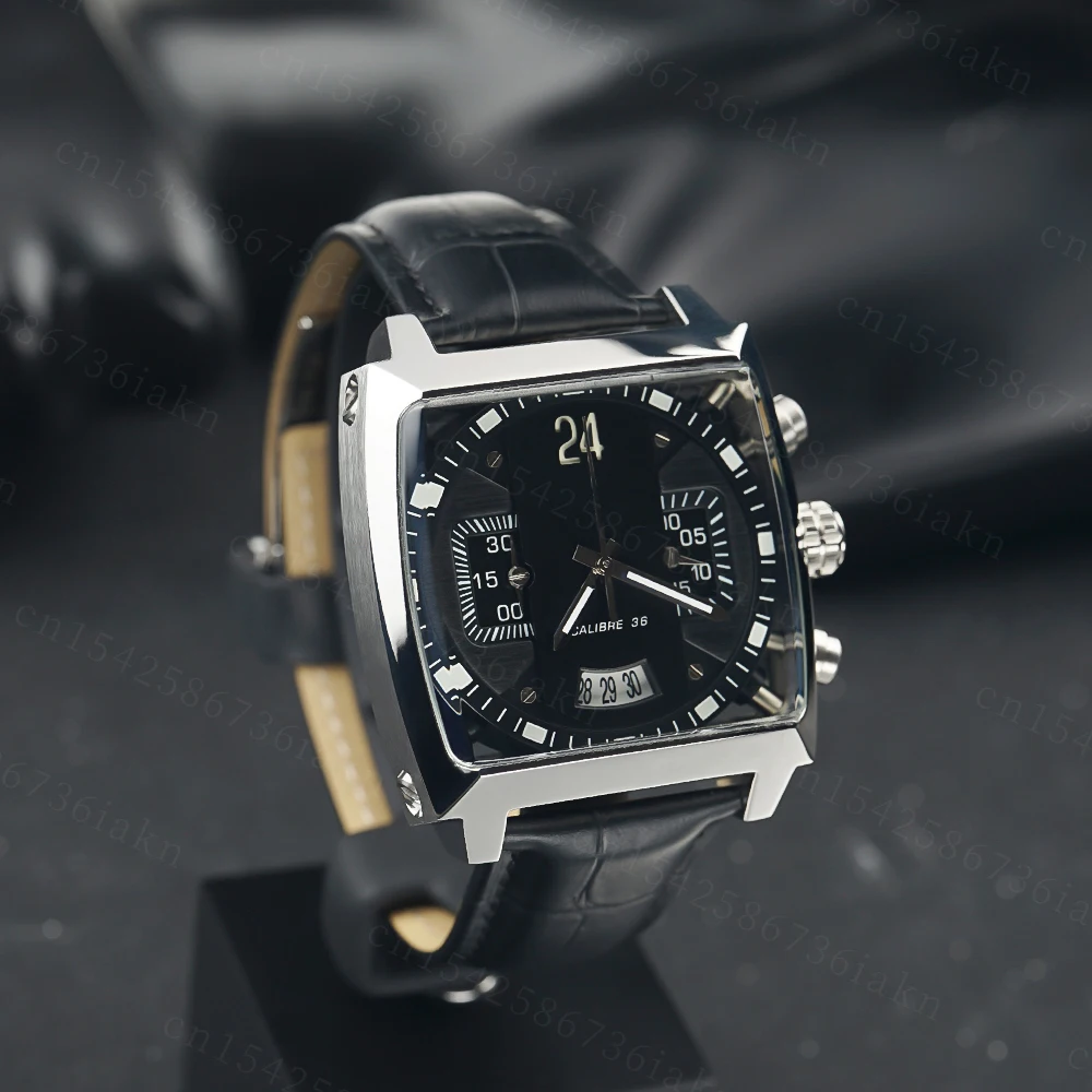 2022Fashion New Men's Color Bar Square Dial Sapphire Mirror Stainless Steel Leather Strap Sports Leisure Waterproof Quartz Watch