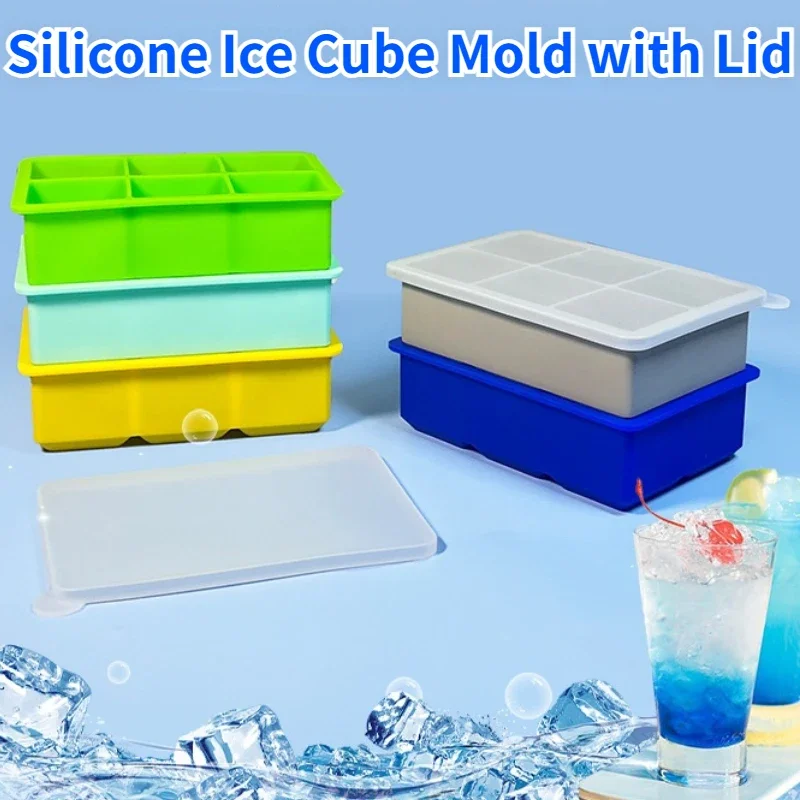 Silicone Ice Cube Tray with Lid for Whiskey Ice Block Mould Large Square  Shape Ice Cube Maker Frame BPA Free Summer Gadget - AliExpress