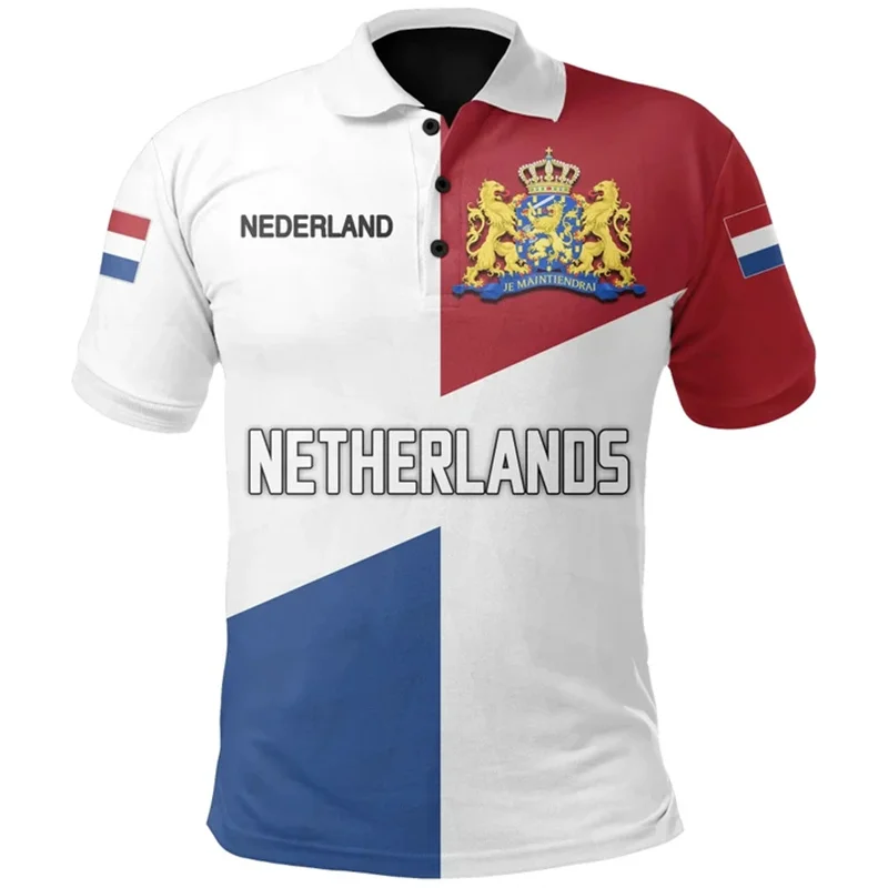 

Netherlands 3d Print Flag Polo Shirt For Men National Emblem T-shirts Summer Casual Street Lapel Short Sleeve Tops Loose Shirts