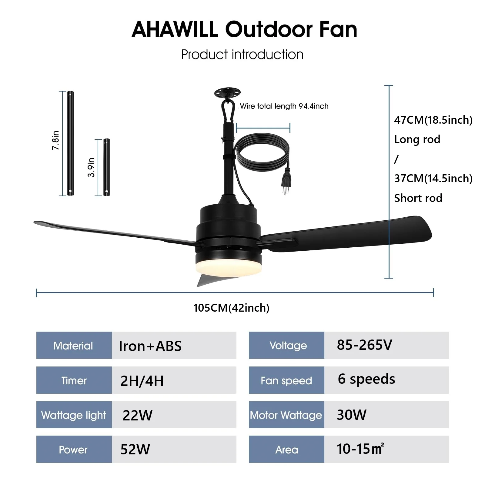 Sealing Led Ceiling Fan with Light Remote Control EU/US Standard Black/Gold Ceiling Lamp Fan 105cm Electric Fan Light Fixture