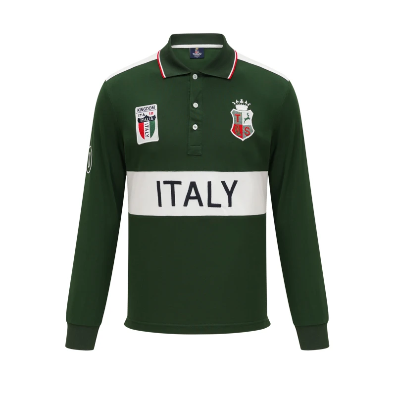 Polo da Uomo Europa Italia Manica Lunga Casual Cotone di Alta Qualità Ricamo Lussuoso Cuciture a Contrasto Design Originale - immagine 6