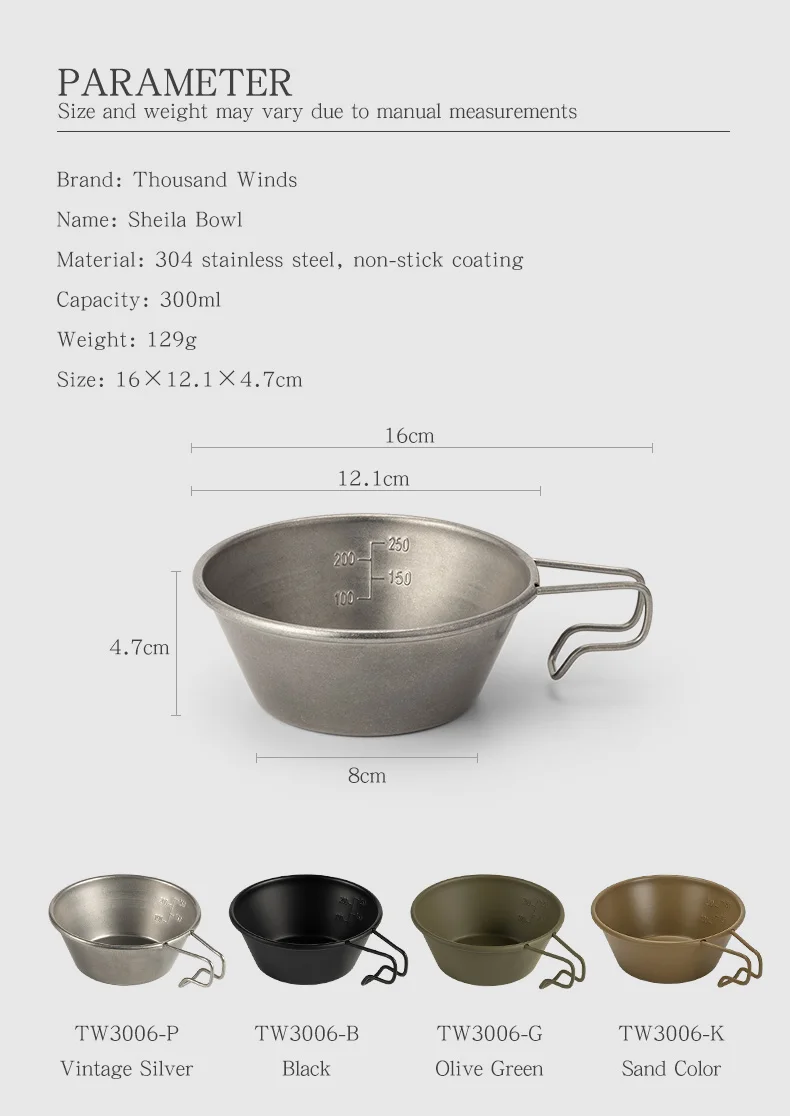 Description Picture 5 of itemThous Winds Camping Stainless Steel Bowl Portable Tableware Cookware 300ml Sierra Cup Hiking Backpacking Camping Supplies TW3006