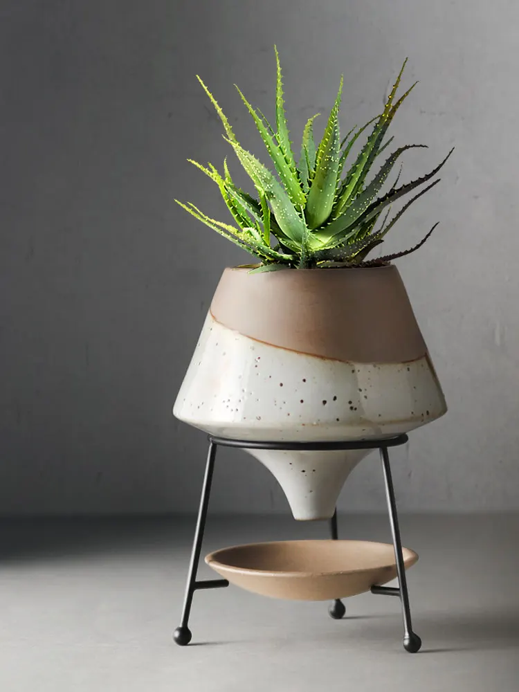 European Ceramic Flower Pot Decoration Metal Stand Abstract Irregular Vase Succulent Plant Flower Pot Modern Home Decoration New 5